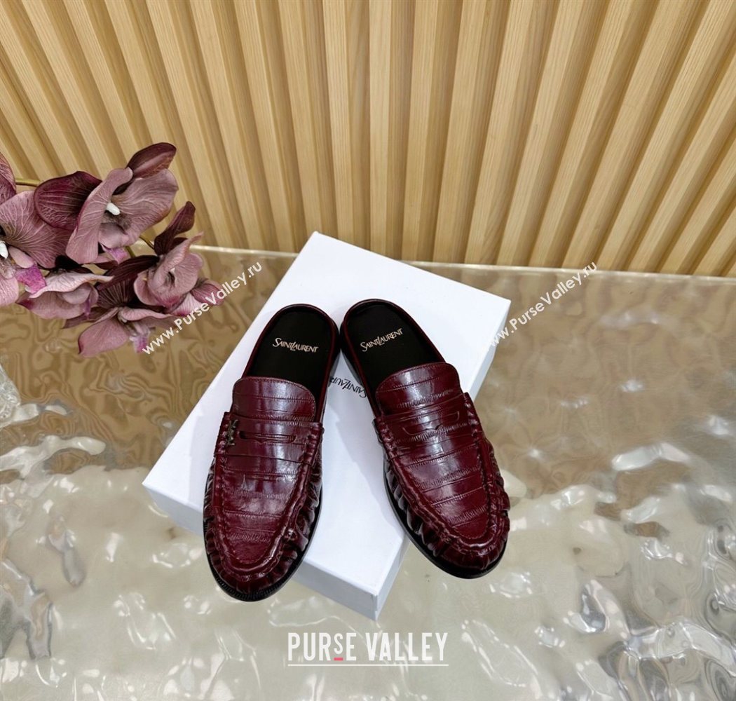 Saint Laurent Le Loafers Mules in Eel Embossed Leather Burgundy 2025 (MD-250825098)