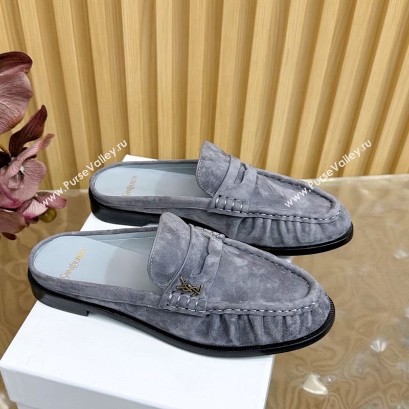 Saint Laurent Le Loafers Mules in Suede Grey 2025 (MD-250825100)