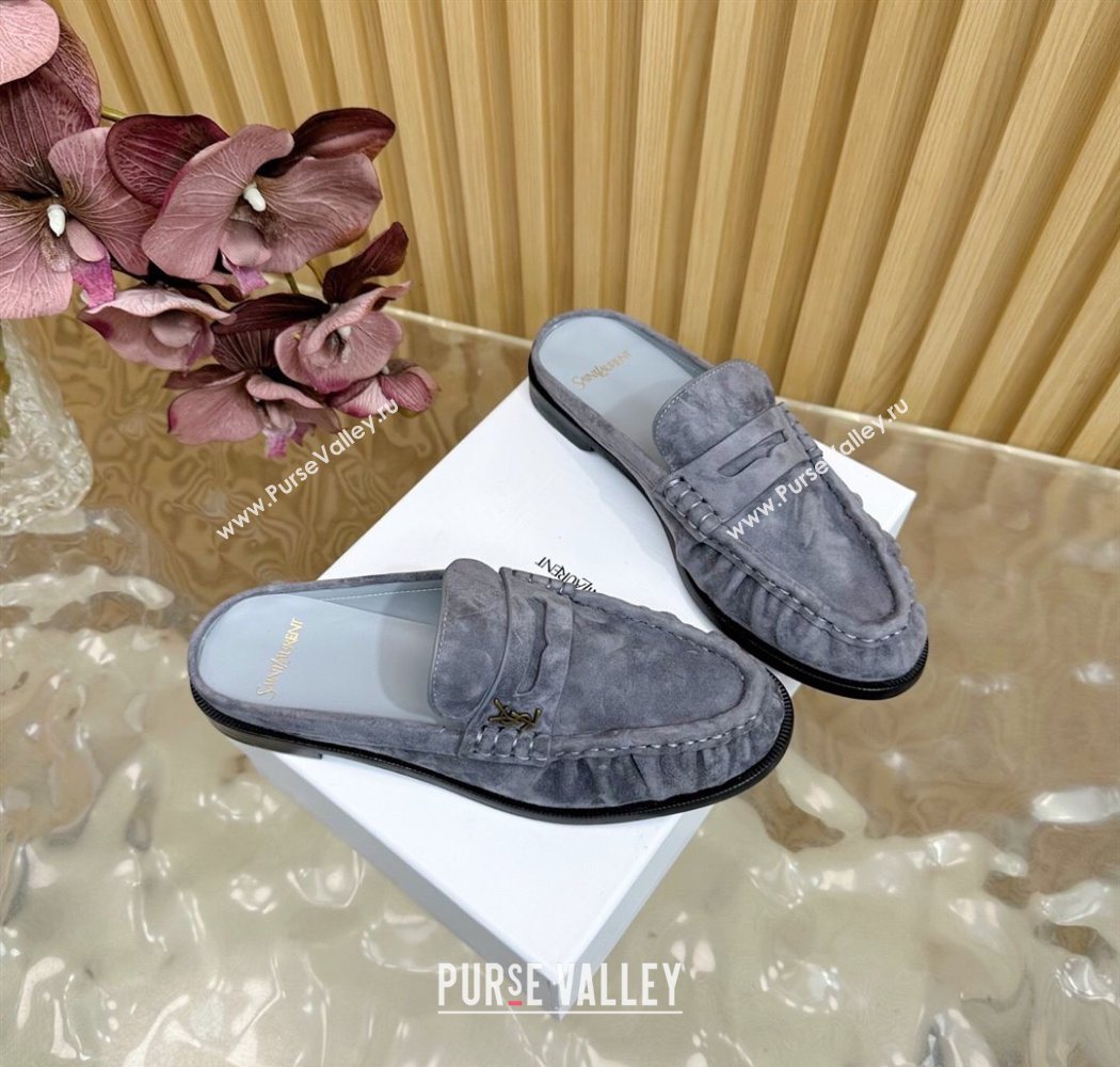 Saint Laurent Le Loafers Mules in Suede Grey 2025 (MD-250825100)