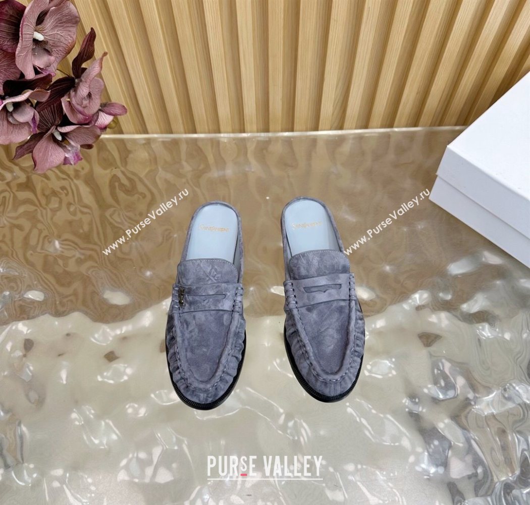 Saint Laurent Le Loafers Mules in Suede Grey 2025 (MD-250825100)