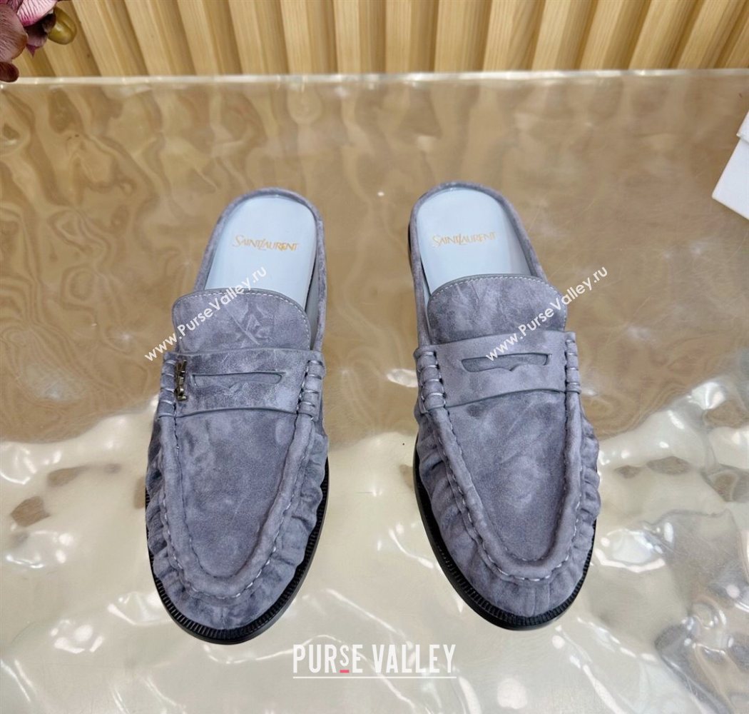 Saint Laurent Le Loafers Mules in Suede Grey 2025 (MD-250825100)