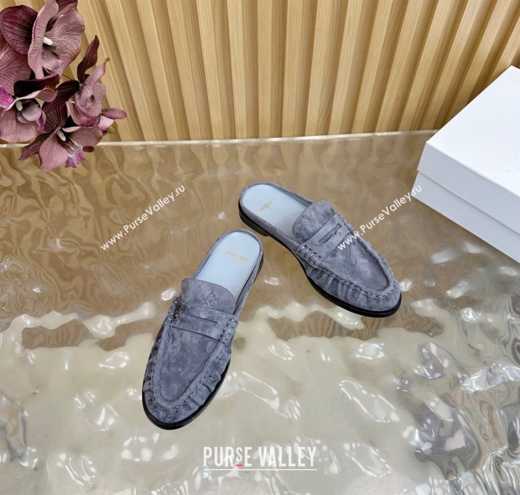 Saint Laurent Le Loafers Mules in Suede Grey 2025 (MD-250825100)
