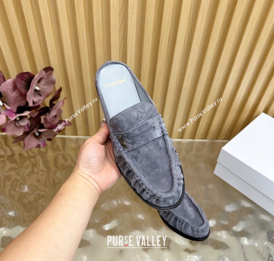 Saint Laurent Le Loafers Mules in Suede Grey 2025 (MD-250825100)