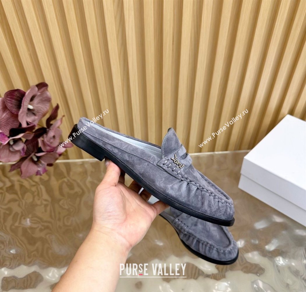 Saint Laurent Le Loafers Mules in Suede Grey 2025 (MD-250825100)