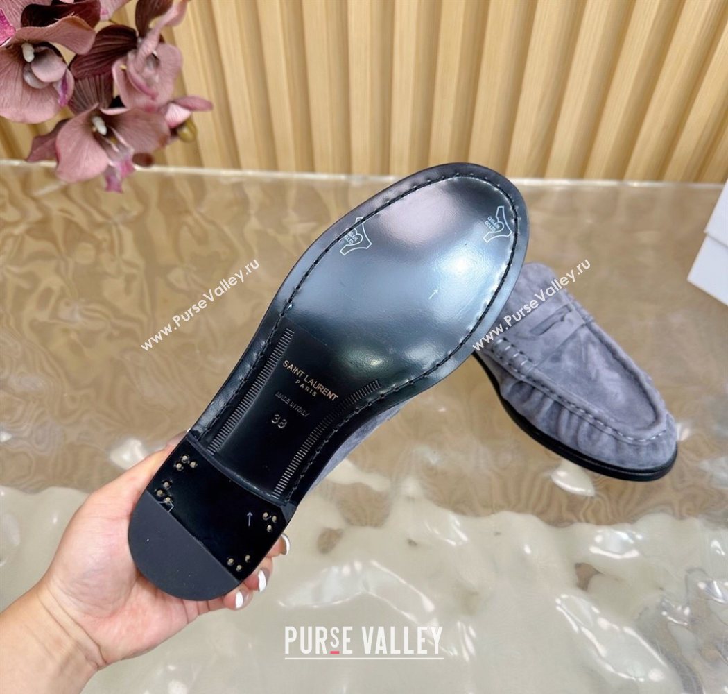 Saint Laurent Le Loafers Mules in Suede Grey 2025 (MD-250825100)