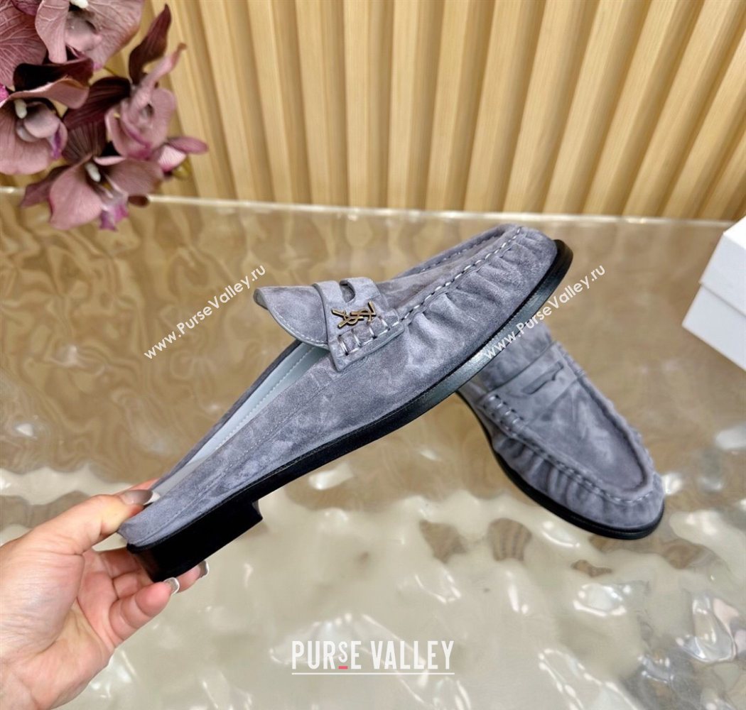 Saint Laurent Le Loafers Mules in Suede Grey 2025 (MD-250825100)
