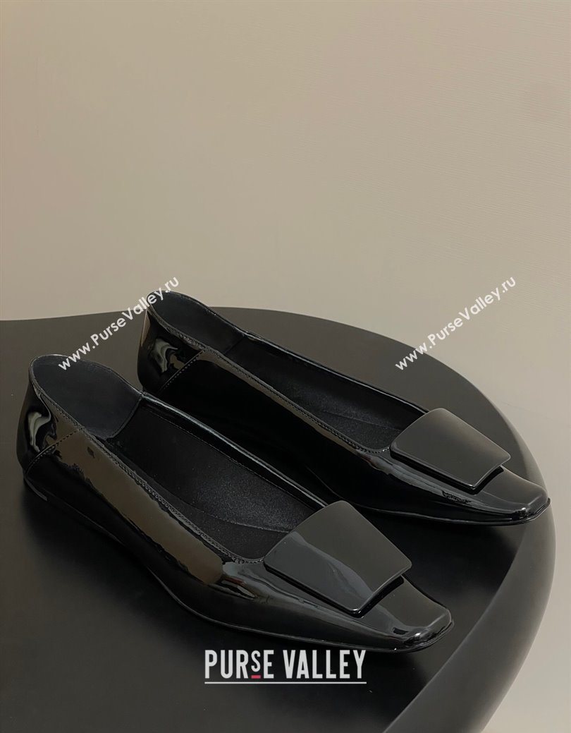 Saint Laurent Cassandre Ballerinas Flat with Square Buckle in Patent Leather Black 2025 (MD-250825104)