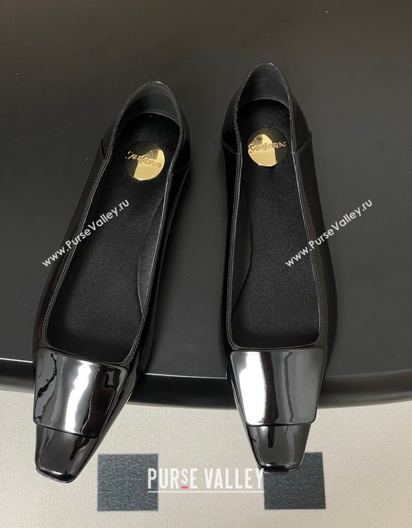 Saint Laurent Cassandre Ballerinas Flat with Square Buckle in Patent Leather Black 2025 (MD-250825104)