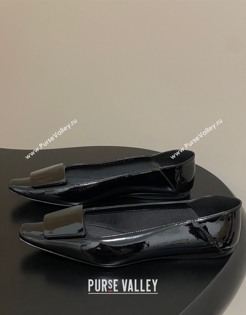 Saint Laurent Cassandre Ballerinas Flat with Square Buckle in Patent Leather Black 2025 (MD-250825104)