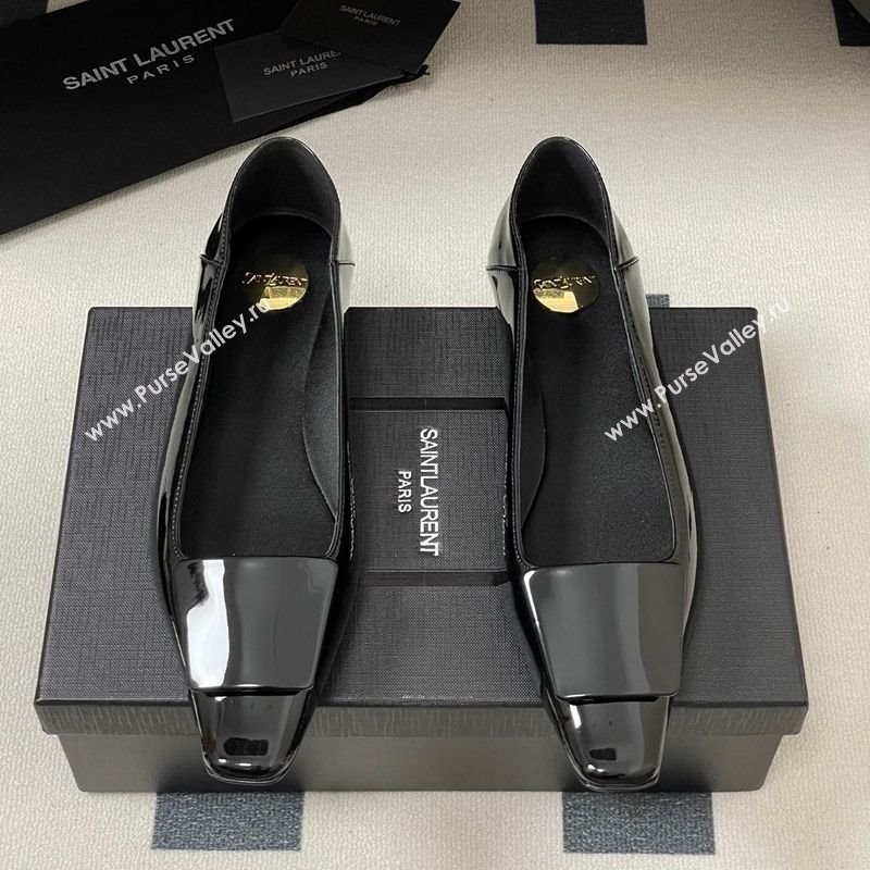 Saint Laurent Cassandre Ballerinas Flat with Square Buckle in Patent Leather Black 2025 (MD-250825104)