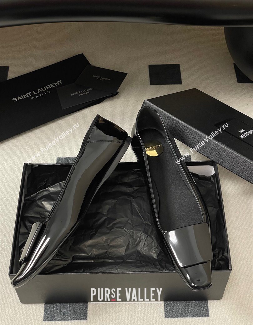 Saint Laurent Cassandre Ballerinas Flat with Square Buckle in Patent Leather Black 2025 (MD-250825104)