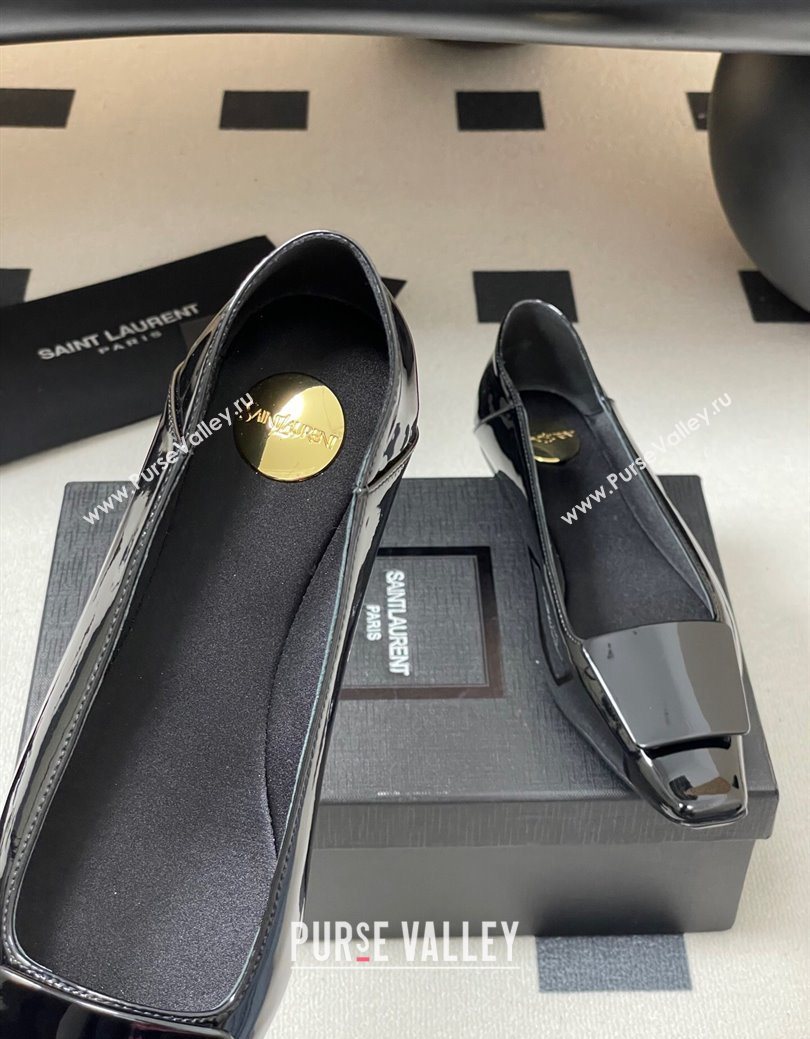 Saint Laurent Cassandre Ballerinas Flat with Square Buckle in Patent Leather Black 2025 (MD-250825104)