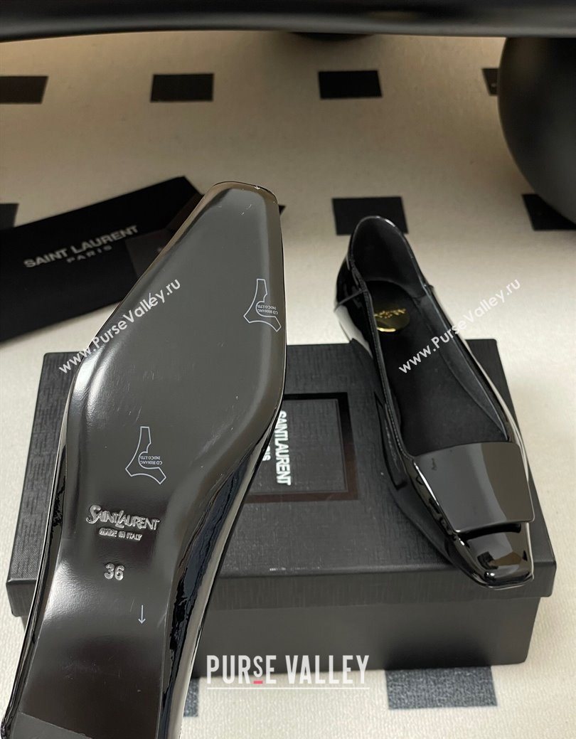 Saint Laurent Cassandre Ballerinas Flat with Square Buckle in Patent Leather Black 2025 (MD-250825104)