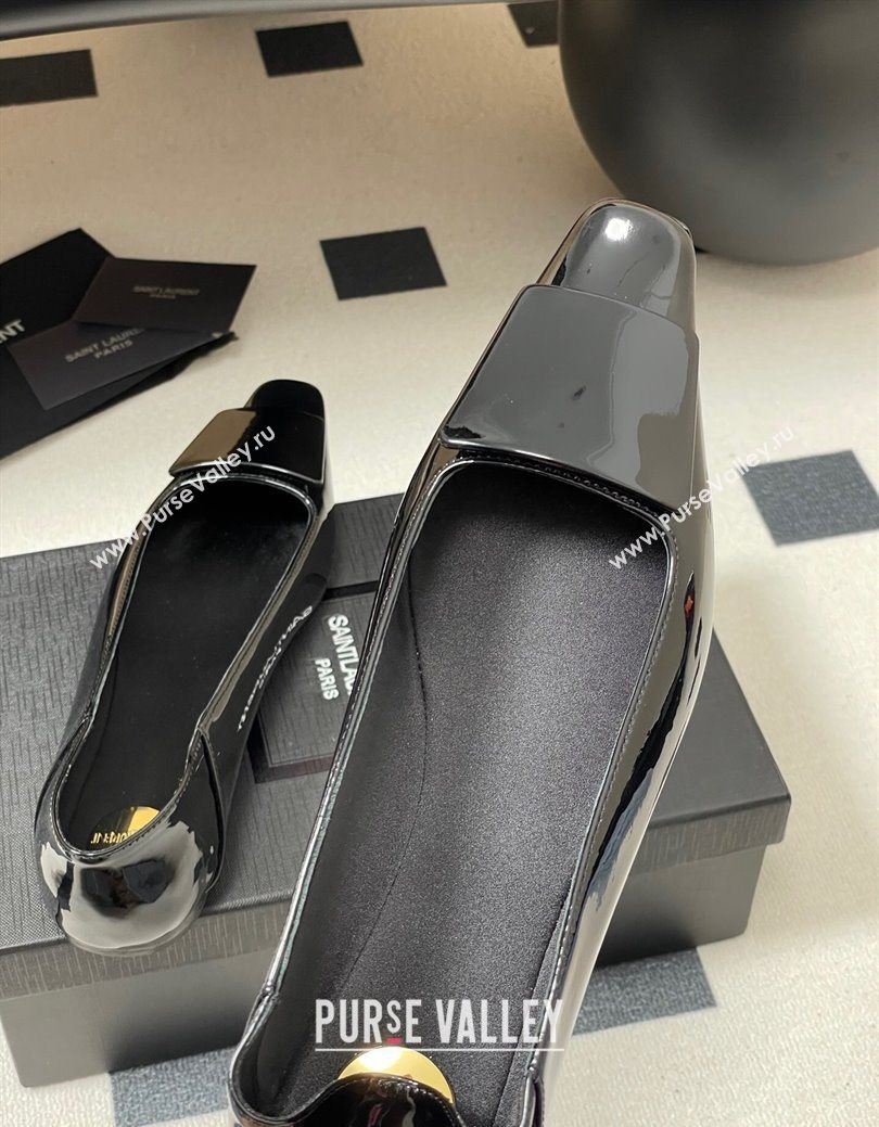 Saint Laurent Cassandre Ballerinas Flat with Square Buckle in Patent Leather Black 2025 (MD-250825104)