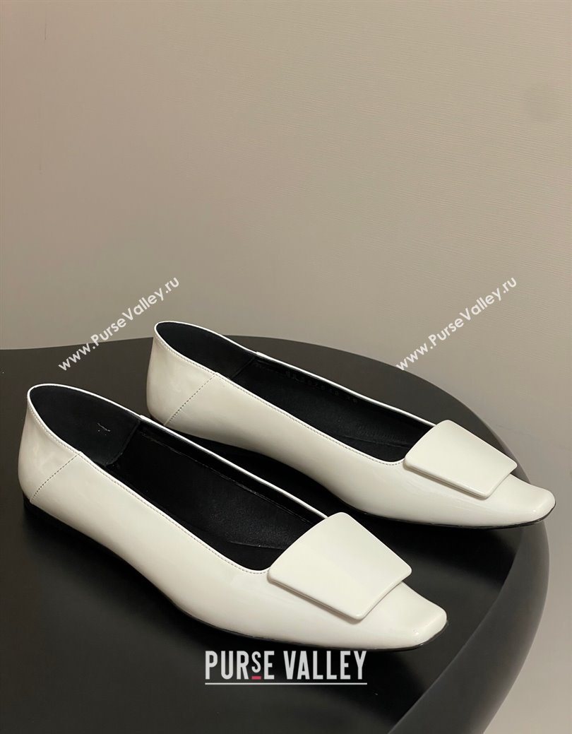 Saint Laurent Cassandre Ballerinas Flat with Square Buckle in Patent Leather White 2025 (MD-250825105)