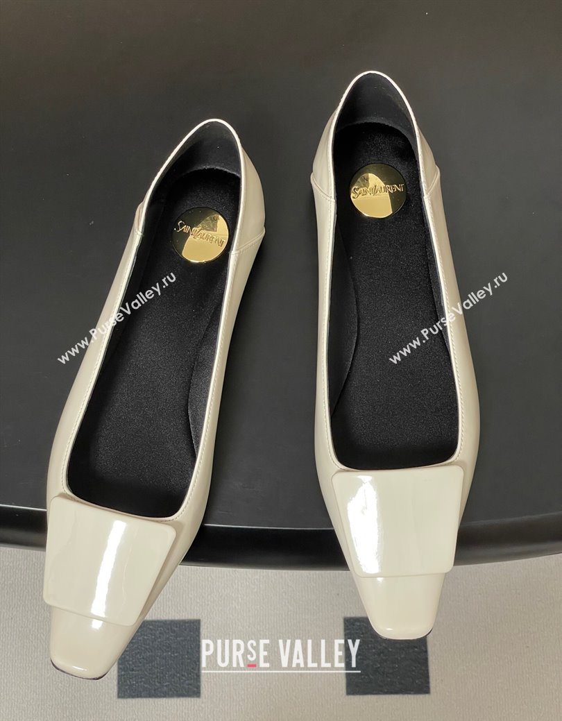 Saint Laurent Cassandre Ballerinas Flat with Square Buckle in Patent Leather White 2025 (MD-250825105)