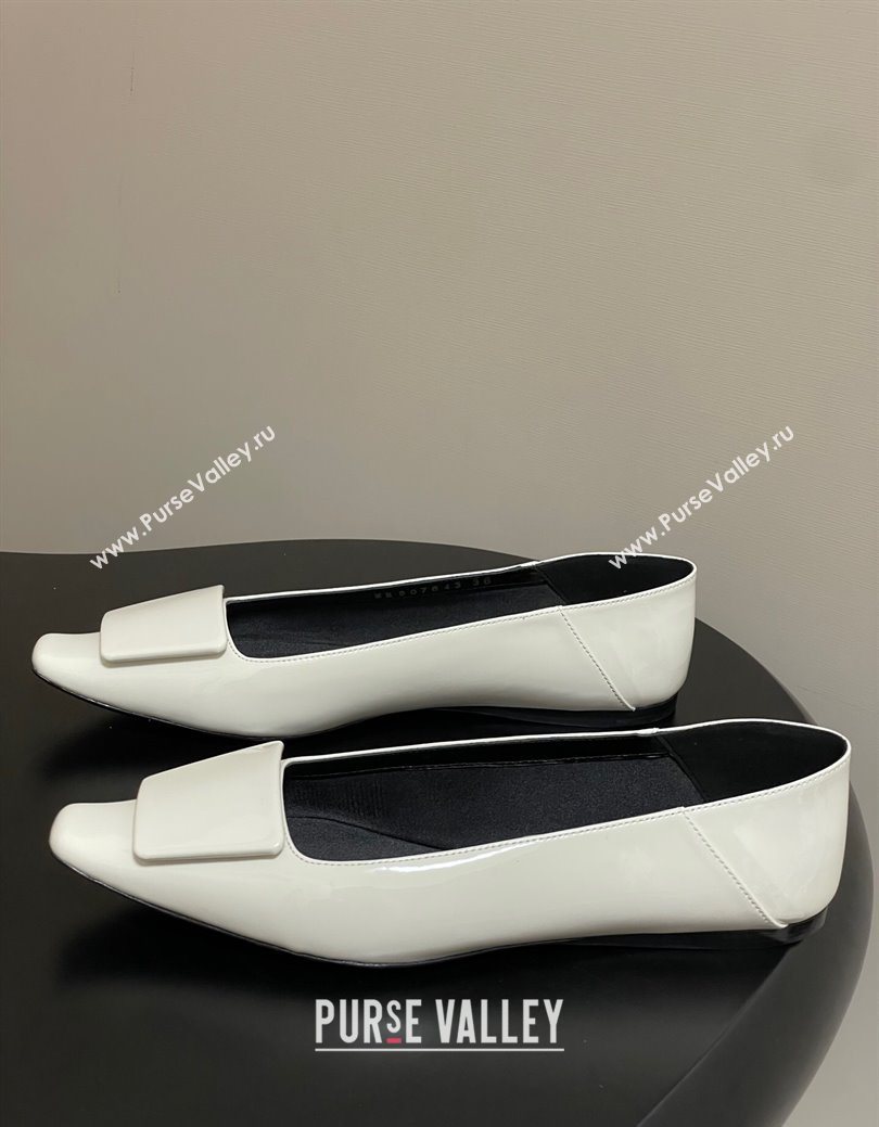 Saint Laurent Cassandre Ballerinas Flat with Square Buckle in Patent Leather White 2025 (MD-250825105)