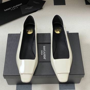 Saint Laurent Cassandre Ballerinas Flat with Square Buckle in Patent Leather White 2025 (MD-250825105)