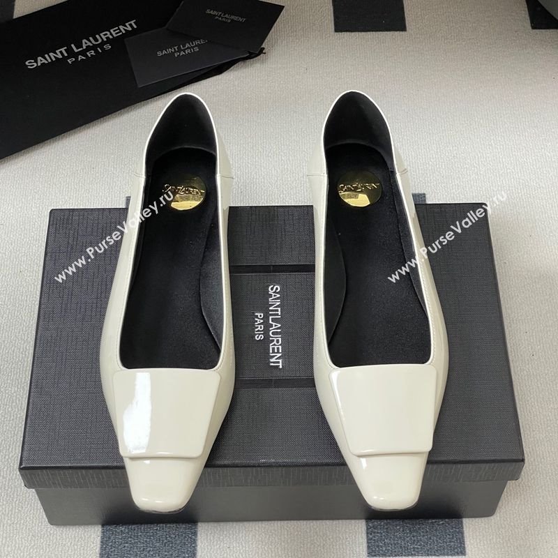 Saint Laurent Cassandre Ballerinas Flat with Square Buckle in Patent Leather White 2025 (MD-250825105)