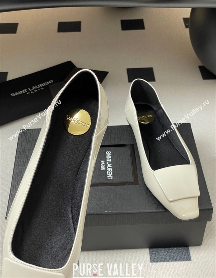 Saint Laurent Cassandre Ballerinas Flat with Square Buckle in Patent Leather White 2025 (MD-250825105)