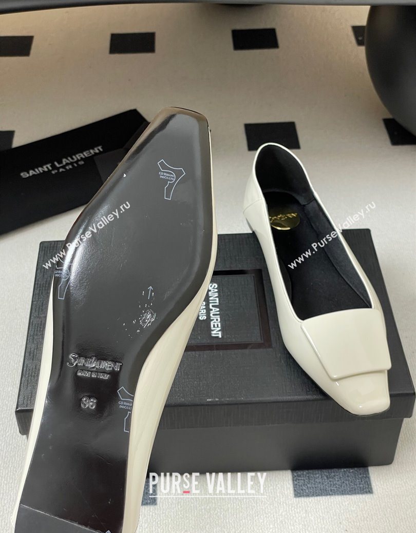 Saint Laurent Cassandre Ballerinas Flat with Square Buckle in Patent Leather White 2025 (MD-250825105)