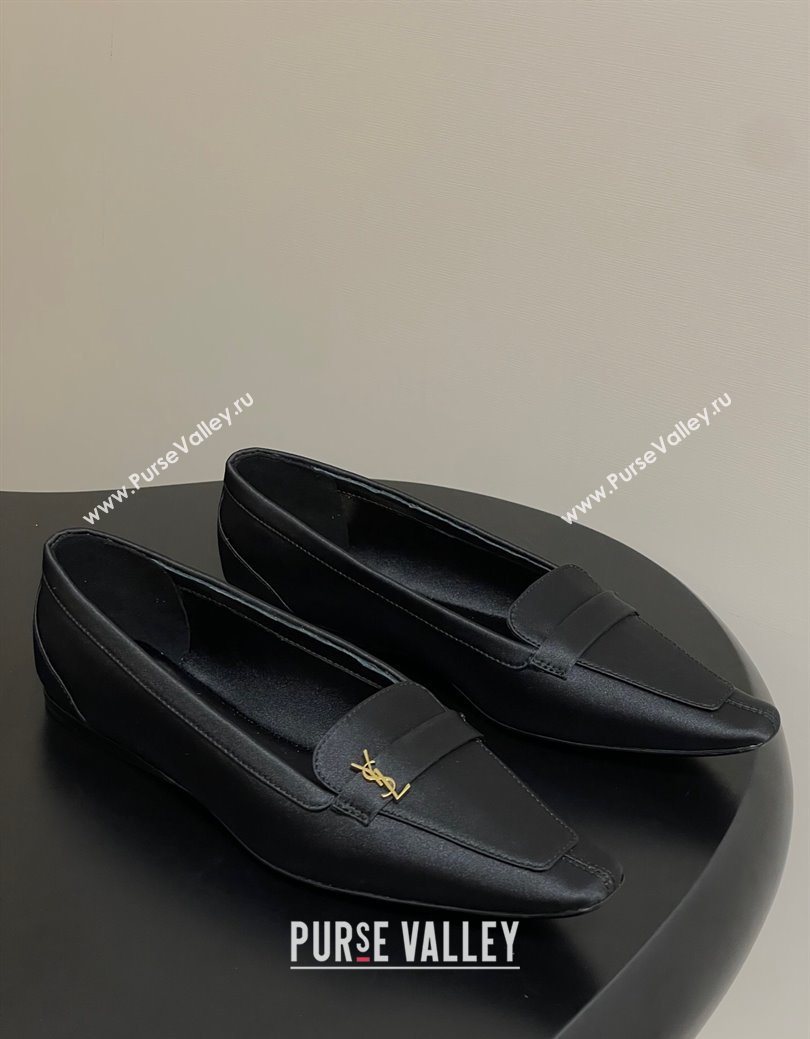 Saint Laurent Poppy Ballerinas Flat in Satin Black 2025 818008 (MD-250825108)