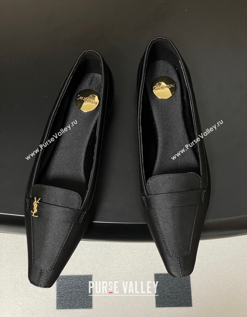 Saint Laurent Poppy Ballerinas Flat in Satin Black 2025 818008 (MD-250825108)
