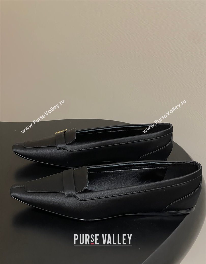 Saint Laurent Poppy Ballerinas Flat in Satin Black 2025 818008 (MD-250825108)