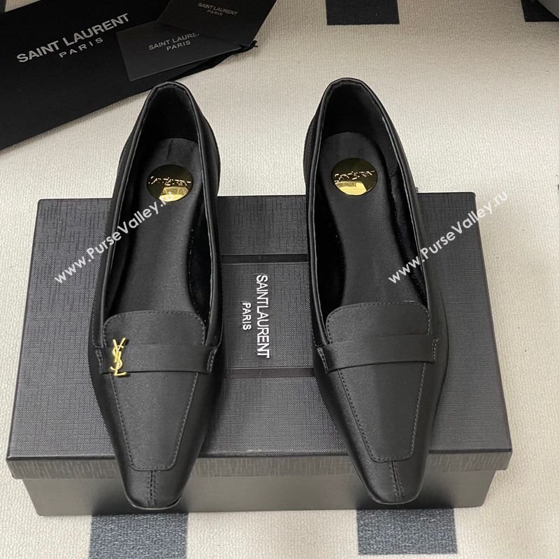Saint Laurent Poppy Ballerinas Flat in Satin Black 2025 818008 (MD-250825108)