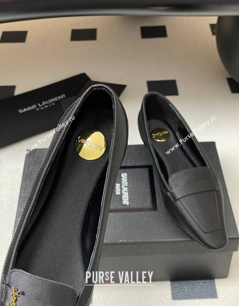 Saint Laurent Poppy Ballerinas Flat in Satin Black 2025 818008 (MD-250825108)