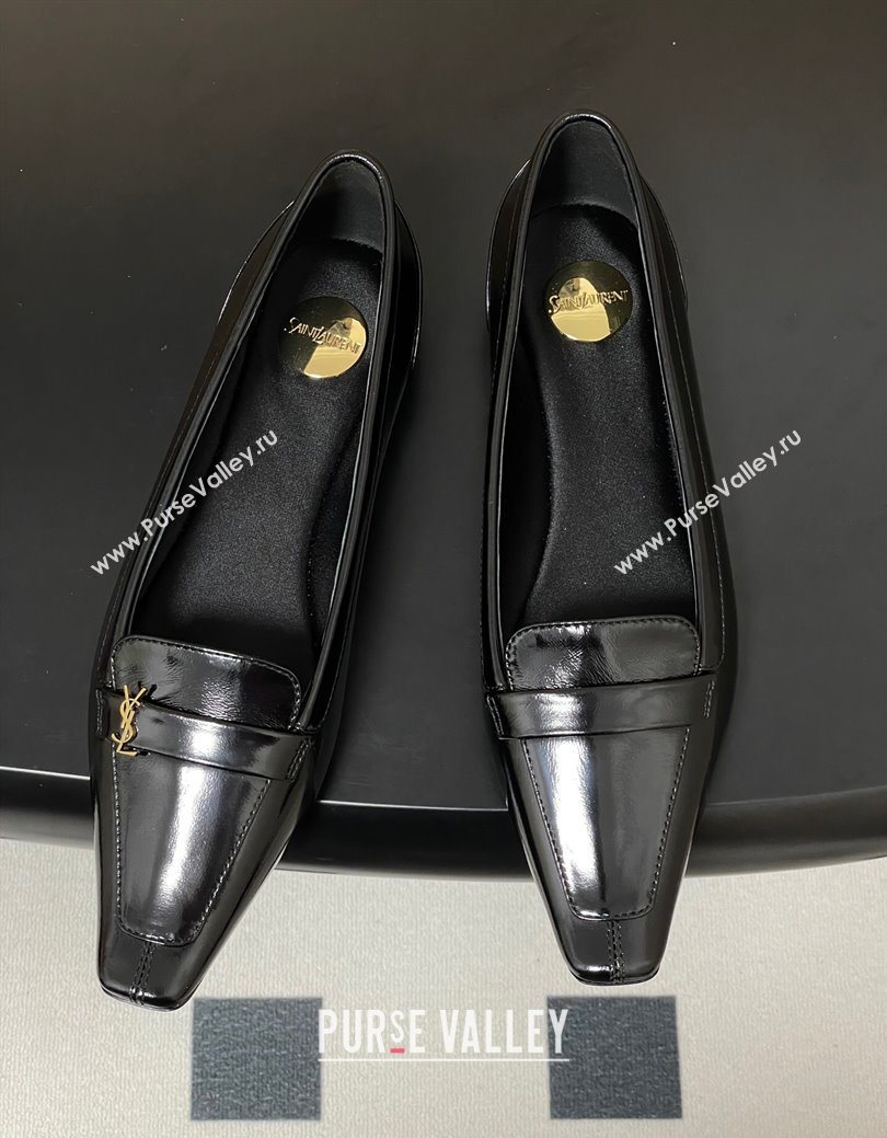 Saint Laurent Poppy Ballerinas Flat in Shiny Calfskin Black 2025 818008 (MD-250825111)