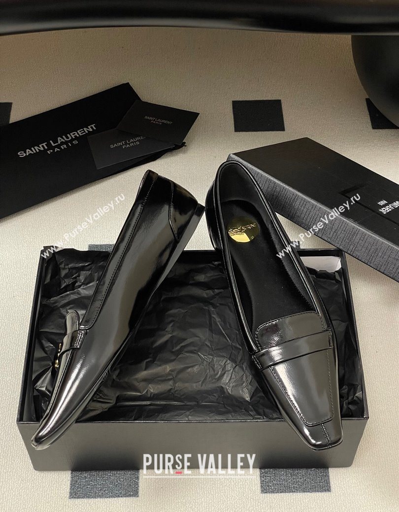 Saint Laurent Poppy Ballerinas Flat in Shiny Calfskin Black 2025 818008 (MD-250825111)