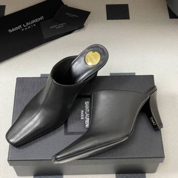 Saint Laurent JILL Heel Mules 7.5cm in Calfskin Leather Black 2025 818049 (MD-250825112)