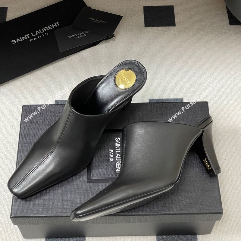 Saint Laurent JILL Heel Mules 7.5cm in Calfskin Leather Black 2025 818049 (MD-250825112)