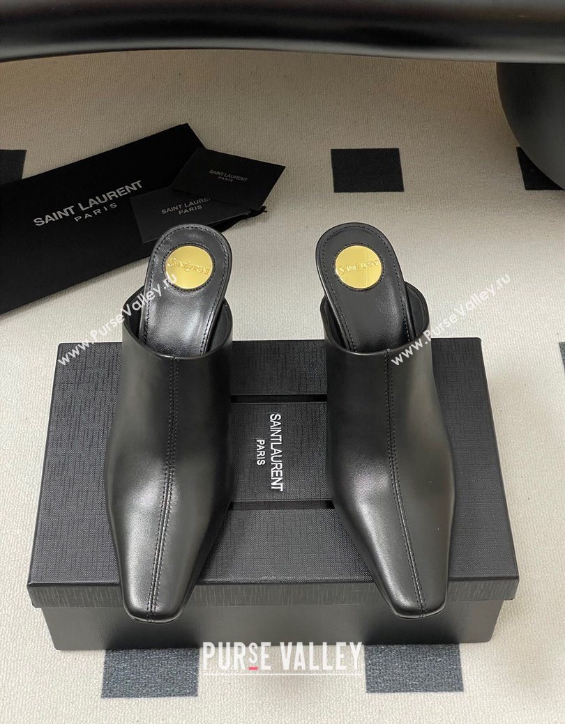 Saint Laurent JILL Heel Mules 7.5cm in Calfskin Leather Black 2025 818049 (MD-250825112)
