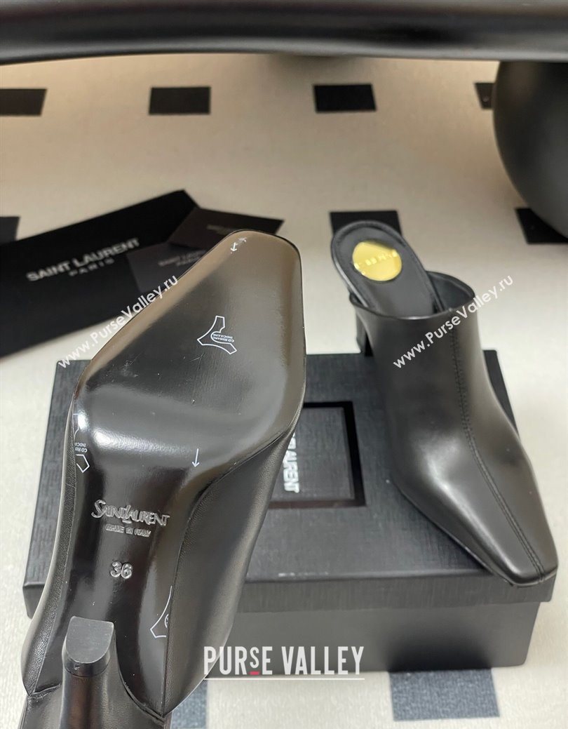 Saint Laurent JILL Heel Mules 7.5cm in Calfskin Leather Black 2025 818049 (MD-250825112)