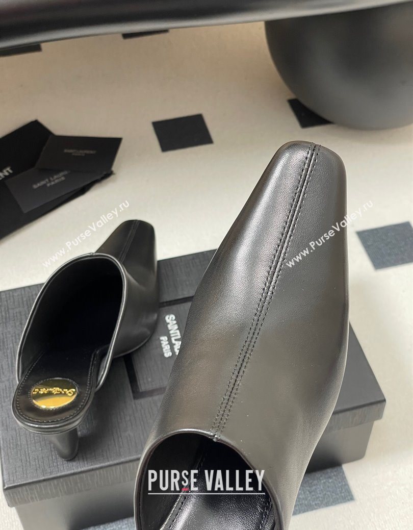 Saint Laurent JILL Heel Mules 7.5cm in Calfskin Leather Black 2025 818049 (MD-250825112)