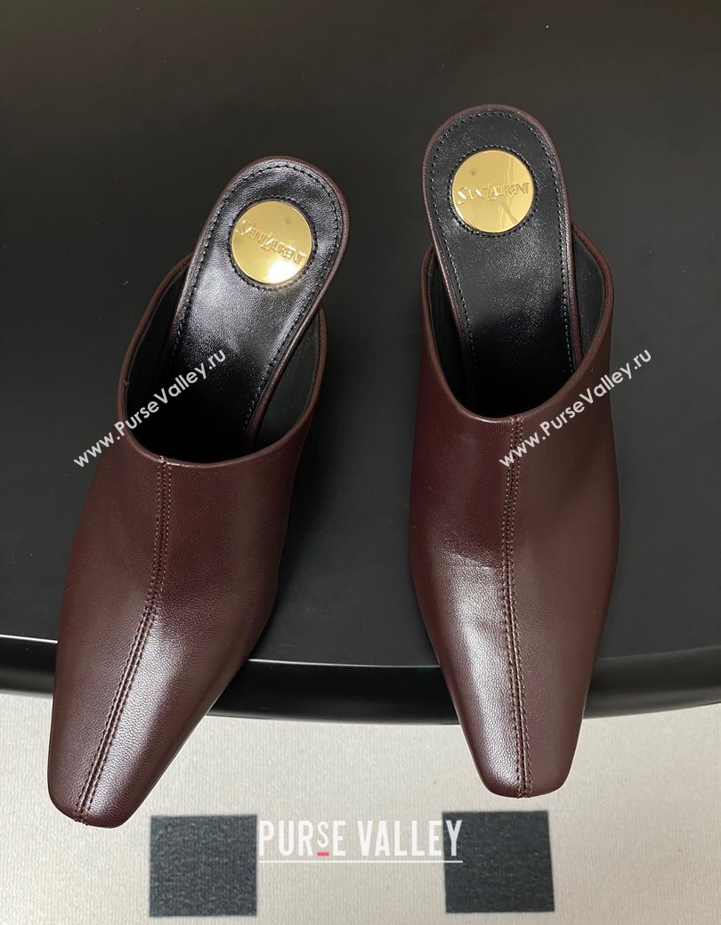 Saint Laurent JILL Heel Mules 7.5cm in Calfskin Leather Brown 2025 818049 (MD-250825114)