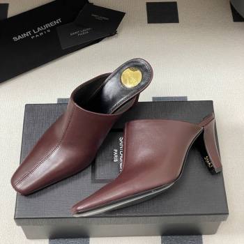 Saint Laurent JILL Heel Mules 7.5cm in Calfskin Leather Brown 2025 818049 (MD-250825114)