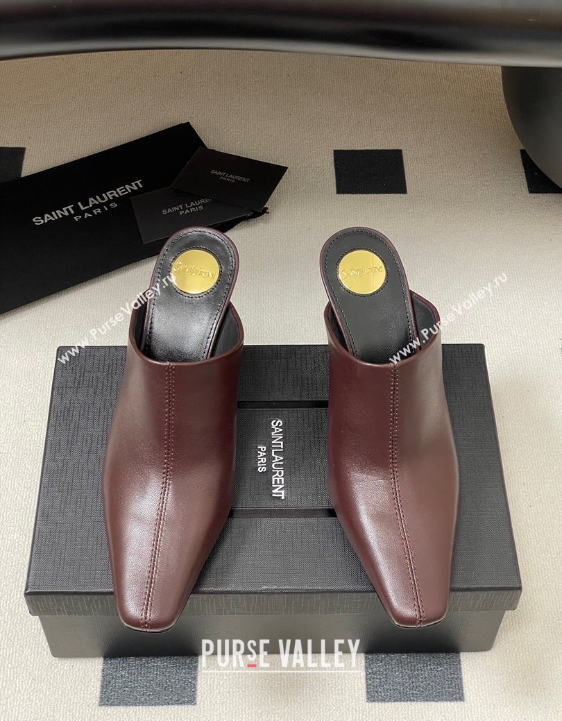 Saint Laurent JILL Heel Mules 7.5cm in Calfskin Leather Brown 2025 818049 (MD-250825114)