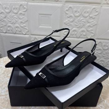 Saint Laurent Mesh Slingback Pumps 3.5cm with Buckle Black 2025 SL082501 (MD-250825115)