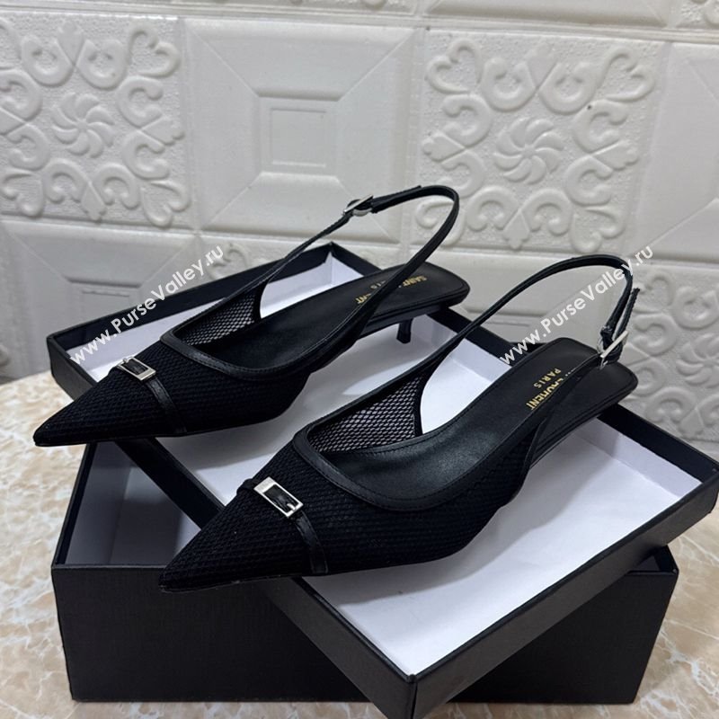 Saint Laurent Mesh Slingback Pumps 3.5cm with Buckle Black 2025 SL082501 (MD-250825115)