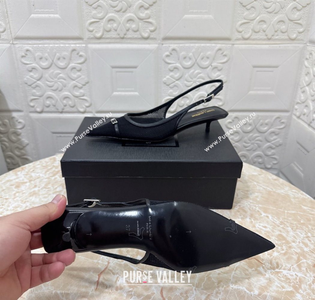 Saint Laurent Mesh Slingback Pumps 3.5cm with Buckle Black 2025 SL082501 (MD-250825115)