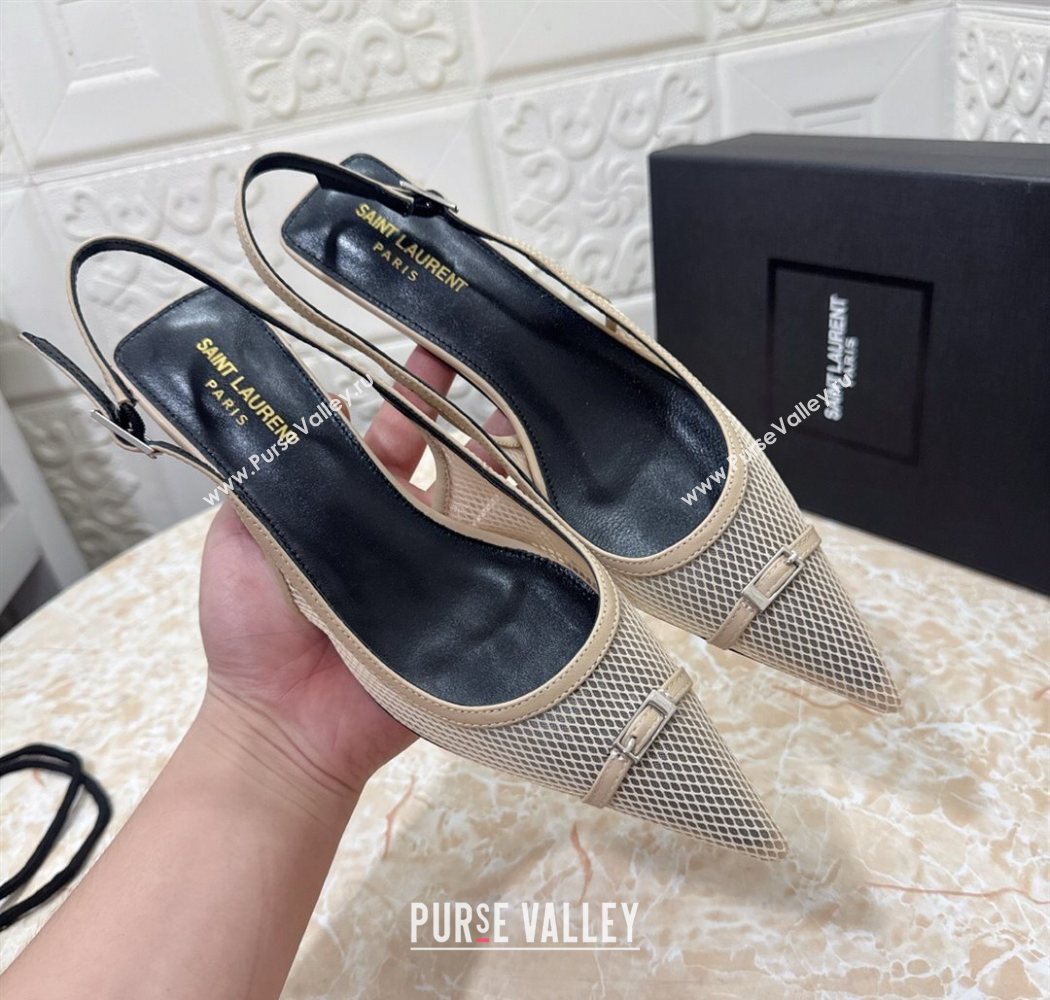 Saint Laurent Mesh Slingback Pumps 3.5cm with Buckle Beige 2025 SL082501 (MD-250825117)