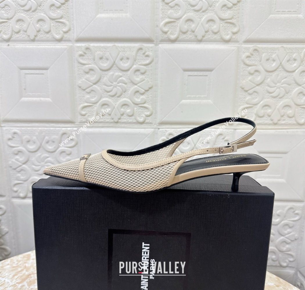 Saint Laurent Mesh Slingback Pumps 3.5cm with Buckle Beige 2025 SL082501 (MD-250825117)