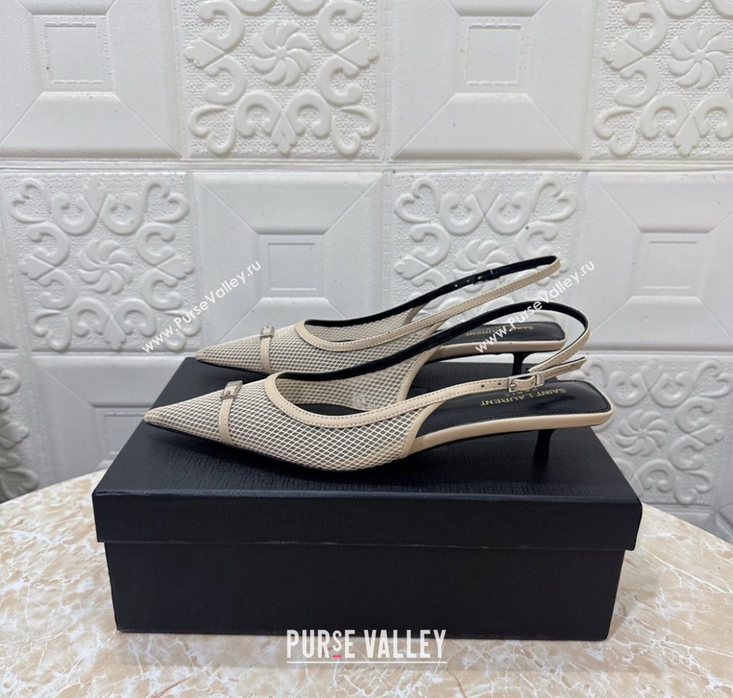 Saint Laurent Mesh Slingback Pumps 3.5cm with Buckle Beige 2025 SL082501 (MD-250825117)