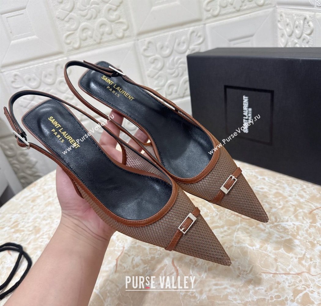 Saint Laurent Mesh Slingback Pumps 3.5cm with Buckle Brown 2025 SL082501 (MD-250825118)