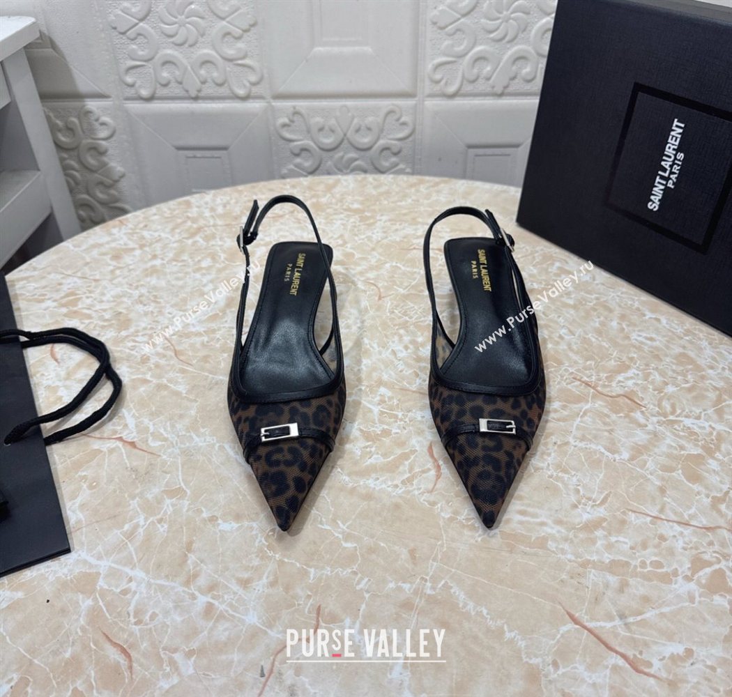 Saint Laurent Leopard Printed Mesh Slingback Pumps 3.5cm with Buckle 2025 SL082501 (MD-250825119)