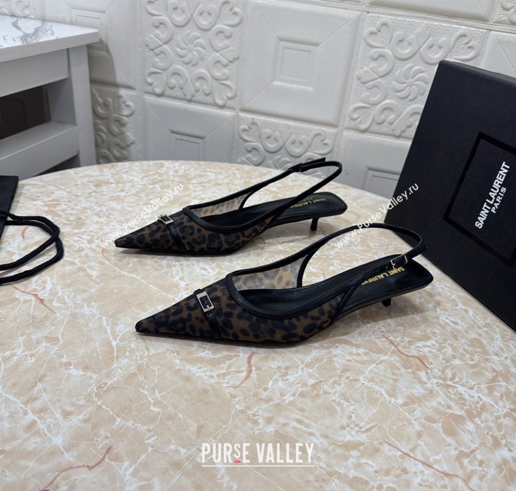 Saint Laurent Leopard Printed Mesh Slingback Pumps 3.5cm with Buckle 2025 SL082501 (MD-250825119)