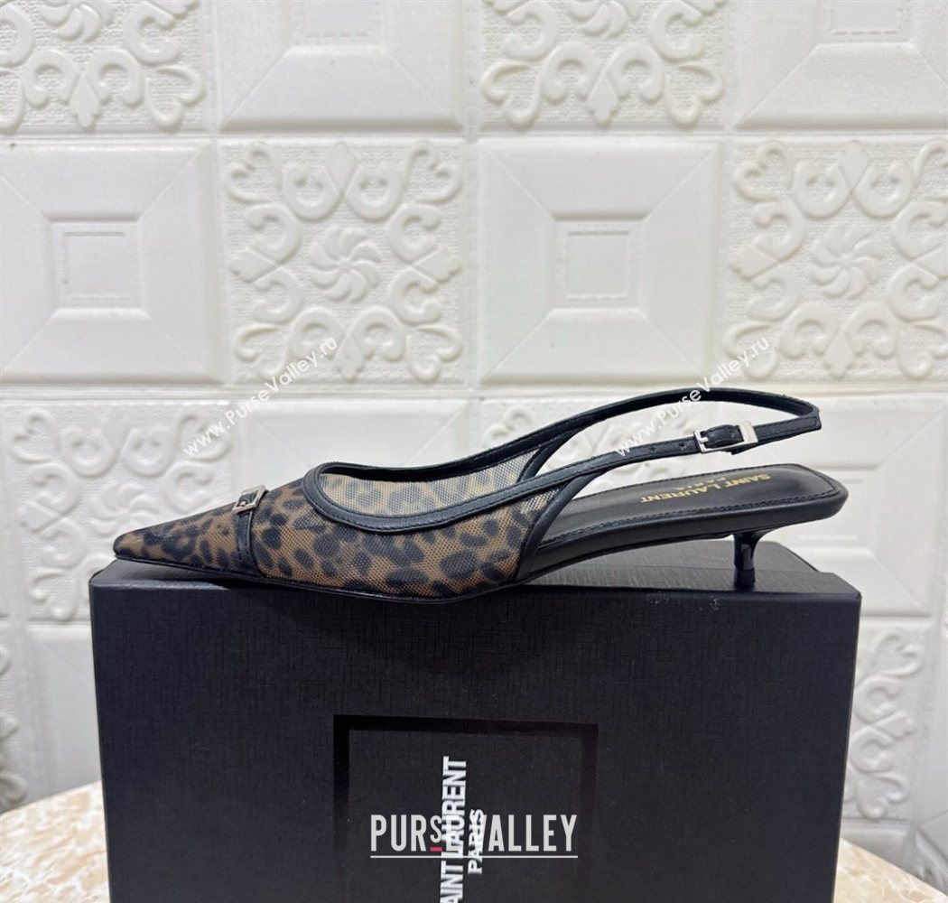 Saint Laurent Leopard Printed Mesh Slingback Pumps 3.5cm with Buckle 2025 SL082501 (MD-250825119)
